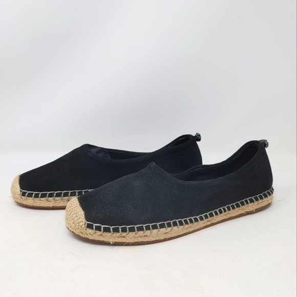 Eileen Fisher Black Suede Espadrille with Back Pull Tab Size 8 - Picture 2 of 10
